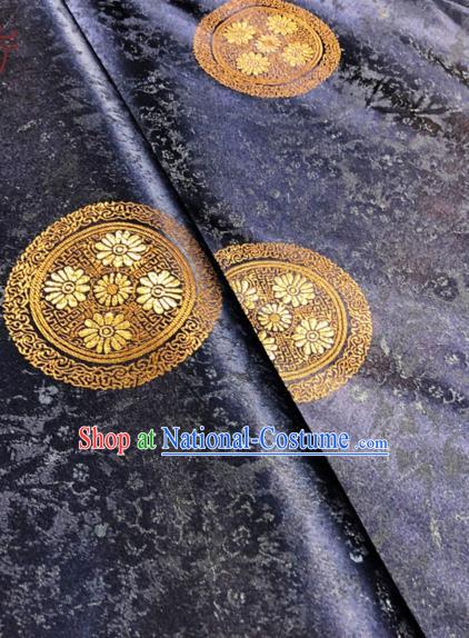 Navy Blue Asian Chinese Traditional Chrysanthemum Pattern Design Nanjing Brocade Silk Fabric Tang Suit Tapestry Satin Material