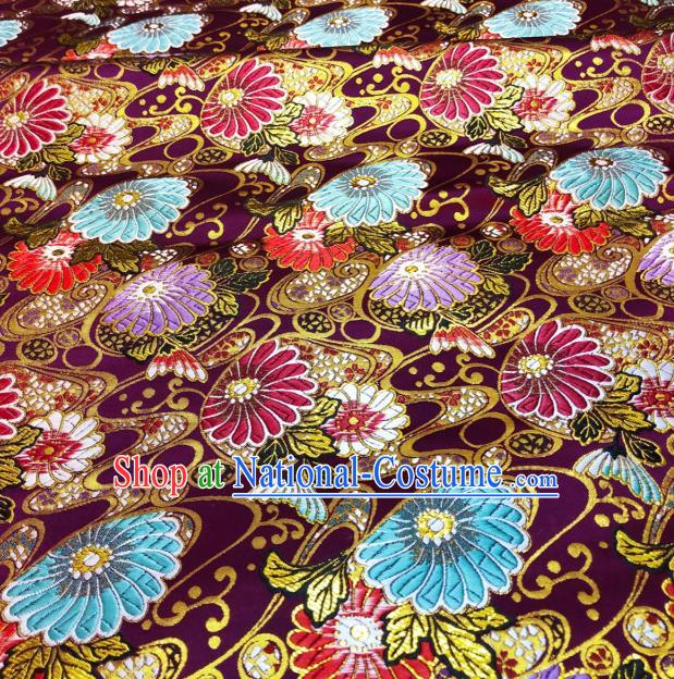 Japanese Traditional Daisy Pattern Design Amaranth Nishijin Brocade Fabric Silk Material Traditional Asian Japan Kimono Satin Tapestry