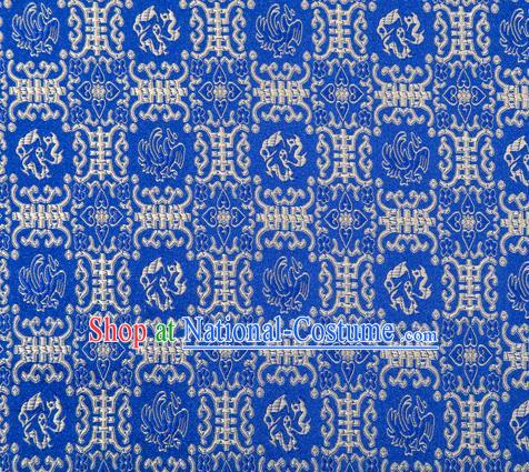 Chinese Classical Monster Pattern Design Deep Blue Brocade Silk Fabric Tapestry Material Asian Traditional DIY Qipao Dress Satin Damask