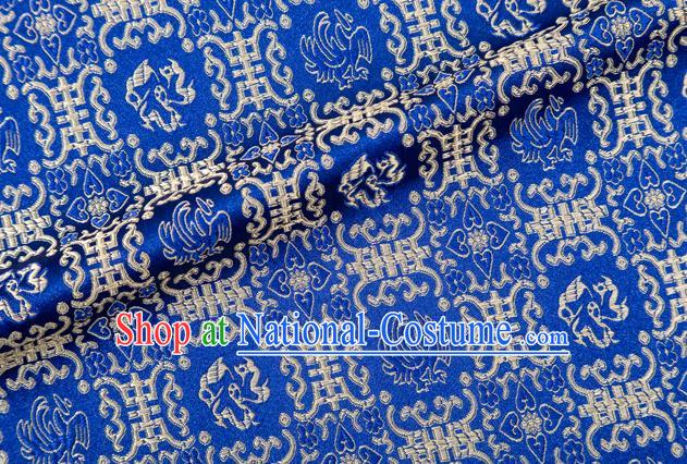 Chinese Classical Monster Pattern Design Deep Blue Brocade Silk Fabric Tapestry Material Asian Traditional DIY Qipao Dress Satin Damask