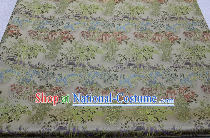 Chinese Classical Scenery Pattern Design Beige Brocade Silk Fabric DIY Satin Damask Asian Traditional Tang Suit Tapestry Material