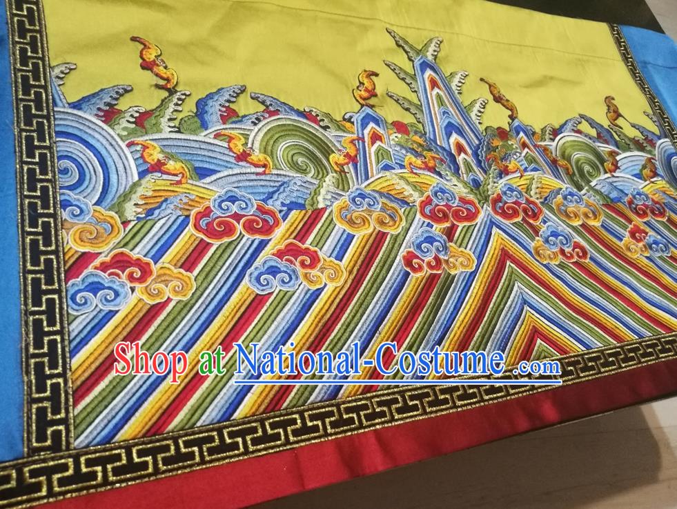 Top Quality Chinese Classical Clouds Wave Pattern Yellow Blended Material Asian Satin Traditional Curtain Jacquard Cloth Fabric