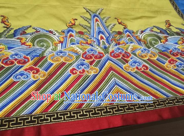 Top Quality Chinese Classical Clouds Wave Pattern Yellow Blended Material Asian Satin Traditional Curtain Jacquard Cloth Fabric