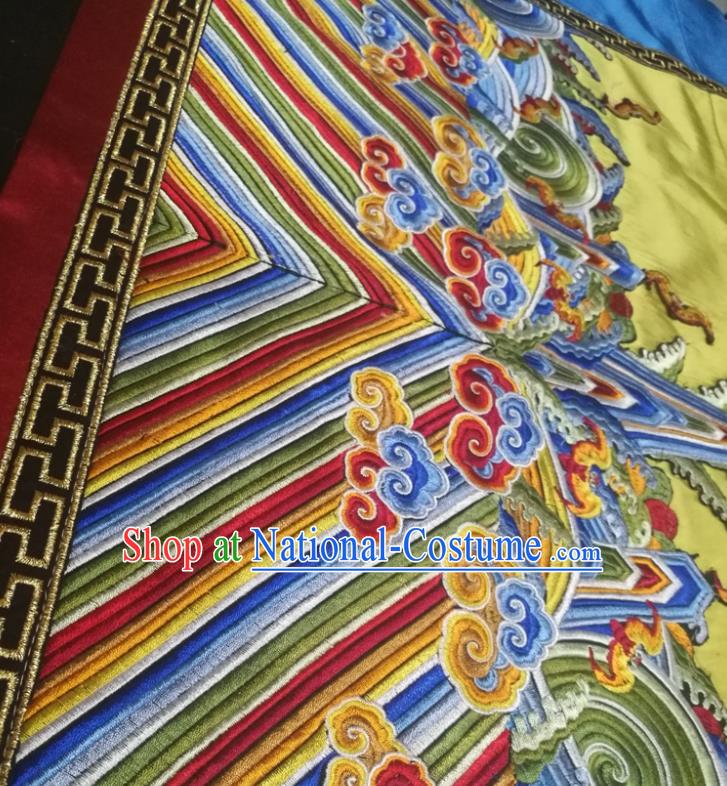 Top Quality Chinese Classical Clouds Wave Pattern Yellow Blended Material Asian Satin Traditional Curtain Jacquard Cloth Fabric