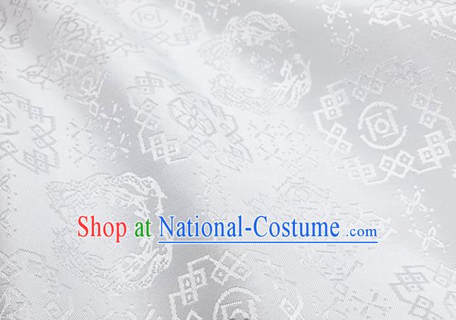 Chinese Hanfu Dress Traditional Dragon Pattern Design White Satin Fabric Silk Material Traditional Asian Cloth Tapestry