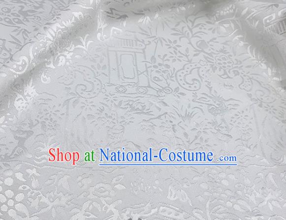 Chinese Hanfu Dress Traditional Dragon Pattern Design White Satin Fabric Silk Material Traditional Asian Cloth Tapestry