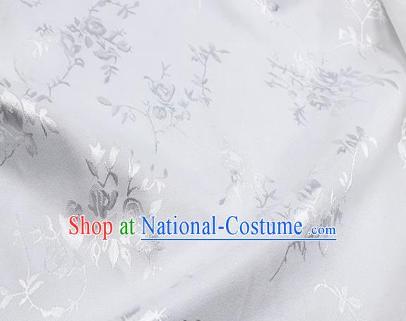 Chinese Hanfu Dress Traditional Roses Pattern Design White Satin Fabric Silk Material Traditional Asian Cloth Tapestry