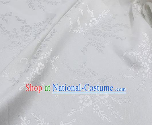 Chinese Hanfu Dress Traditional Camellia Pattern Design White Satin Fabric Silk Material Traditional Asian Cloth Tapestry