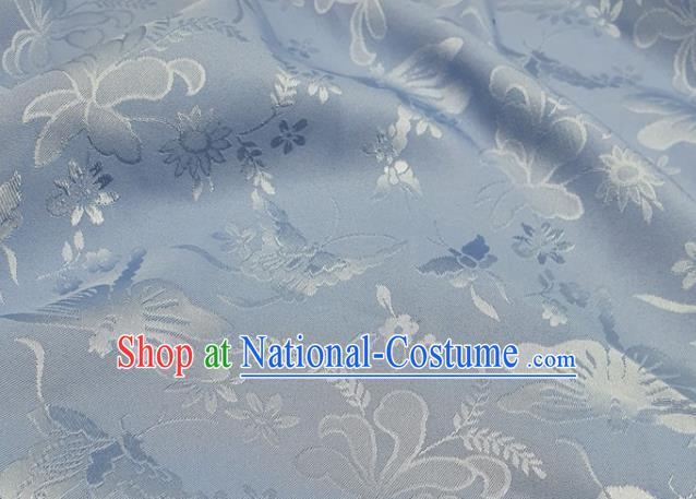 Chinese Hanfu Dress Traditional Butterfly Dragonfly Pattern Design Light Blue Satin Fabric Silk Material Traditional Asian Cloth Tapestry