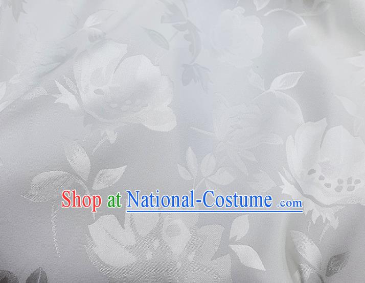 Chinese Traditional Camellia Pattern Design White Satin Fabric Silk Material Traditional Asian Hanfu Dress Cloth Tapestry