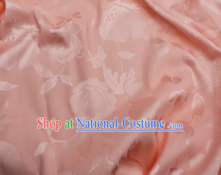 Chinese Traditional Camellia Pattern Design Pink Satin Fabric Silk Material Traditional Asian Hanfu Dress Cloth Tapestry