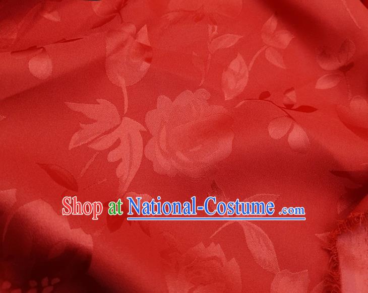 Chinese Traditional Camellia Pattern Design Red Satin Fabric Silk Material Traditional Asian Hanfu Dress Cloth Tapestry