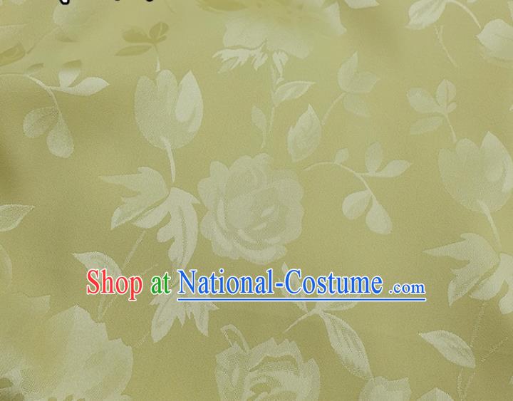 Chinese Traditional Camellia Pattern Design Light Yellow Satin Fabric Silk Material Traditional Asian Hanfu Dress Cloth Tapestry