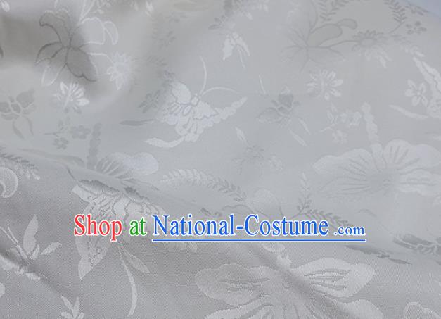 Chinese Hanfu Dress Traditional Butterfly Dragonfly Pattern Design White Satin Fabric Silk Material Traditional Asian Cloth Tapestry