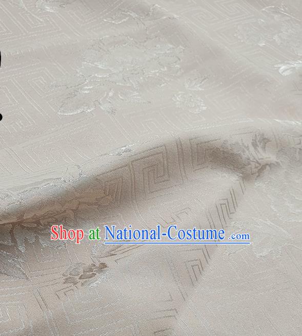 Chinese Traditional Peony Pattern Design White Satin Fabric Traditional Asian Hanfu Dress Cloth Tapestry Silk Material