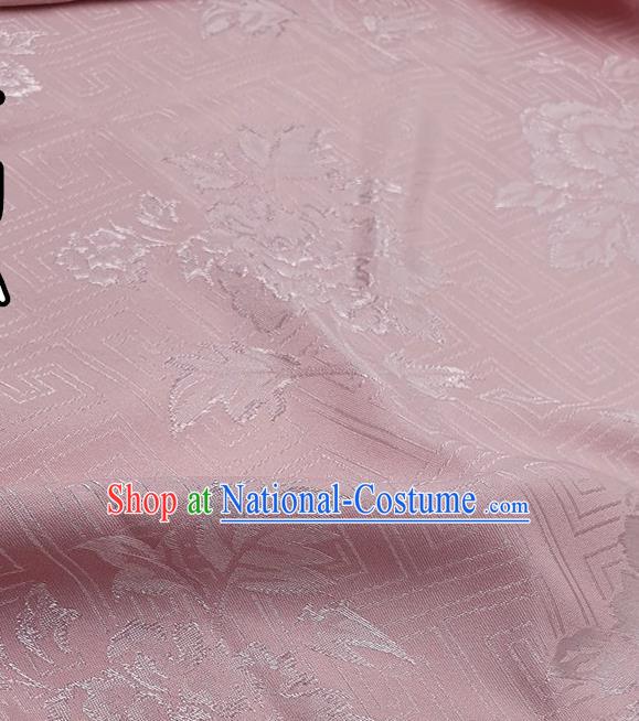 Chinese Traditional Peony Pattern Design Pink Satin Fabric Traditional Asian Hanfu Dress Cloth Tapestry Silk Material