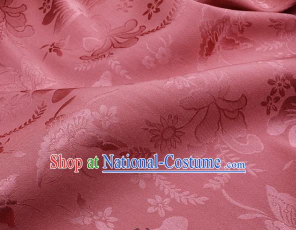 Chinese Hanfu Dress Traditional Butterfly Dragonfly Pattern Design Peach Pink Satin Fabric Silk Material Traditional Asian Cloth Tapestry