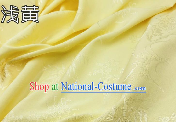 Chinese Traditional Plum Orchid Bamboo Chrysanthemum Pattern Design Light Yellow Satin Fabric Traditional Asian Hanfu Dress Cloth Tapestry Jacquard Silk Material