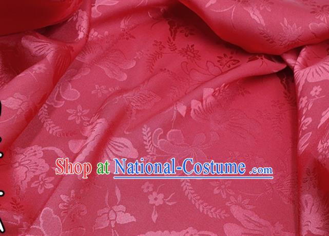 Chinese Hanfu Dress Traditional Butterfly Dragonfly Pattern Design Magenta Satin Fabric Silk Material Traditional Asian Cloth Tapestry