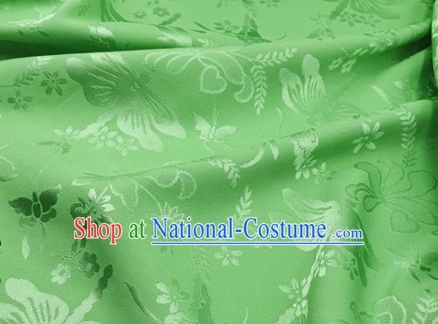 Chinese Hanfu Dress Traditional Butterfly Dragonfly Pattern Design Green Satin Fabric Silk Material Traditional Asian Cloth Tapestry