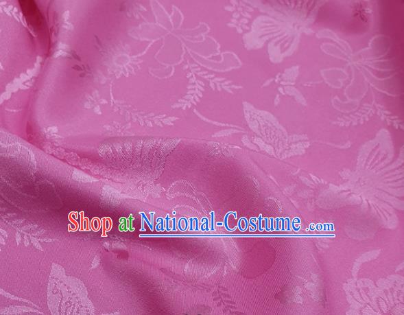 Chinese Hanfu Dress Traditional Butterfly Dragonfly Pattern Design Pink Satin Fabric Silk Material Traditional Asian Cloth Tapestry