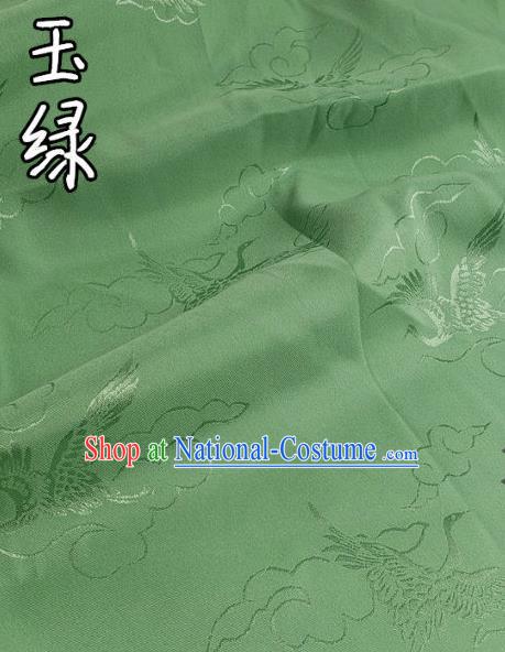 Top Quality Chinese Classical Cloud Crane Pattern Green Silk Material Traditional Asian Hanfu Dress Jacquard Cloth Traditional Satin Fabric