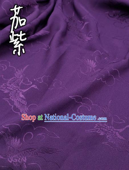 Top Quality Chinese Classical Cloud Crane Pattern Purple Silk Material Traditional Asian Hanfu Dress Jacquard Cloth Traditional Satin Fabric