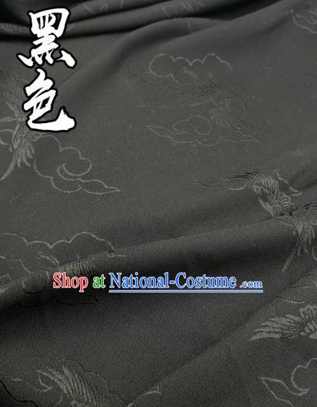 Top Quality Chinese Classical Cloud Crane Pattern Black Silk Material Traditional Asian Hanfu Dress Jacquard Cloth Traditional Satin Fabric