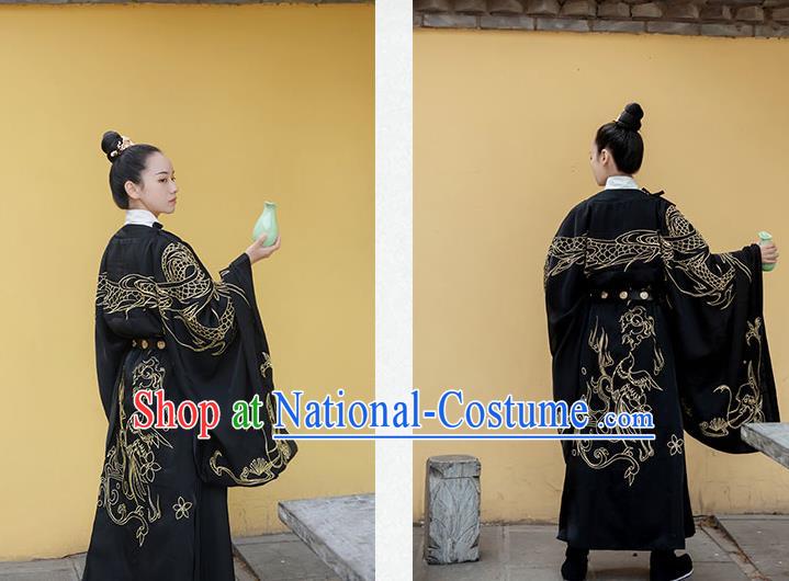 Chinese Ancient Crown Prince Hanfu Garment Traditional Song Dynasty Swordsman Costumes Embroidered Robe and Underwear for Men