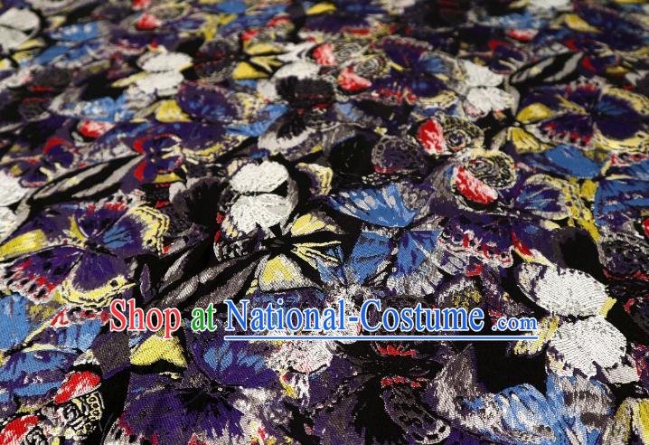 Top Quality Japanese Classical Butterfly Pattern Black Satin Material Asian Traditional Brocade Kimono Belt Nishijin Cloth Fabric