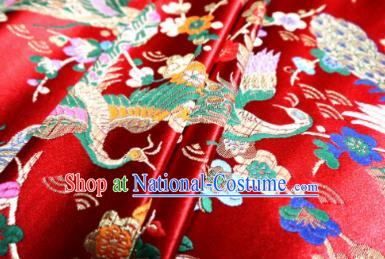 Top Quality Japanese Classical Peacock Pattern Red Tapestry Satin Material Asian Traditional Brocade Kimono Nishijin Cloth Fabric