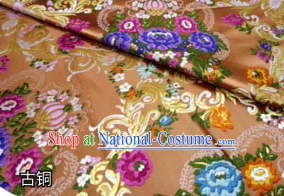 Chinese Classical Court Flowers Pattern Design Light Brown Nanjing Brocade Cheongsam Fabric Asian Traditional Tapestry Satin Material DIY Wedding Cloth Damask