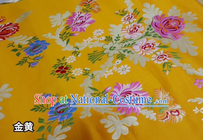 Chinese Cheongsam Classical Flowers Pattern Design Golden Nanjing Brocade Fabric Asian Traditional Tapestry Satin Material DIY Court Cloth Damask