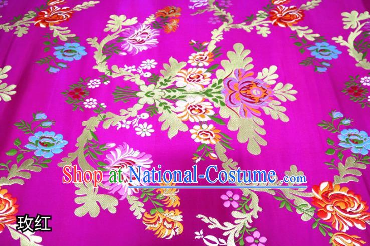 Chinese Cheongsam Classical Flowers Pattern Design Rosy Nanjing Brocade Fabric Asian Traditional Tapestry Satin Material DIY Court Cloth Damask