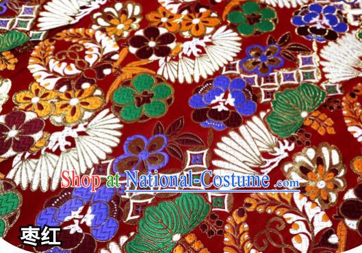 Top Quality Japanese Kimono Classical Banana Pattern Maroon Tapestry Satin Material Asian Traditional Cloth Brocade Nishijin Fabric