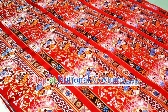 Top Quality Japanese Kimono Classical Flowers Pattern Red Tapestry Satin Material Asian Traditional Brocade Nishijin Cloth Fabric