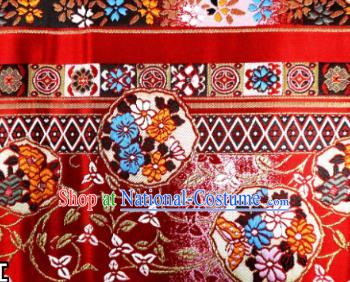 Top Quality Japanese Kimono Classical Flowers Pattern Red Tapestry Satin Material Asian Traditional Brocade Nishijin Cloth Fabric