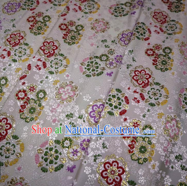 Japanese Traditional Cherry Blossom Pattern White Brocade Asian Top Quality Nishijin Material Cloth Kimono Belt Tapestry Satin Fabric