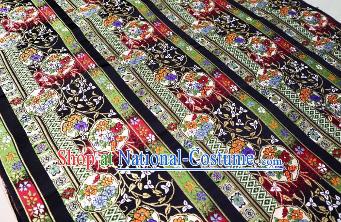 Top Quality Japanese Kimono Classical Flowers Pattern Black Tapestry Satin Material Asian Traditional Brocade Nishijin Cloth Fabric