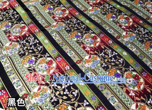 Top Quality Japanese Kimono Classical Flowers Pattern Black Tapestry Satin Material Asian Traditional Brocade Nishijin Cloth Fabric