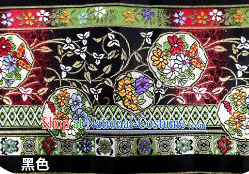 Top Quality Japanese Kimono Classical Flowers Pattern Black Tapestry Satin Material Asian Traditional Brocade Nishijin Cloth Fabric