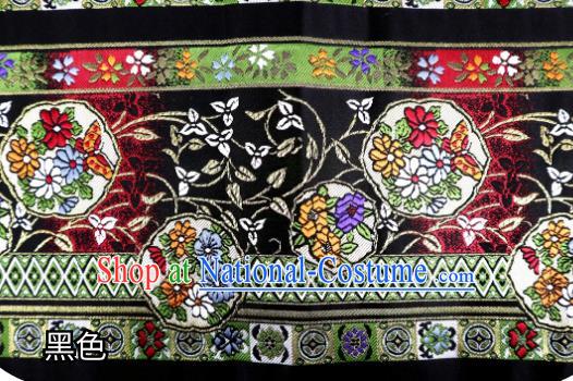 Top Quality Japanese Kimono Classical Flowers Pattern Black Tapestry Satin Material Asian Traditional Brocade Nishijin Cloth Fabric