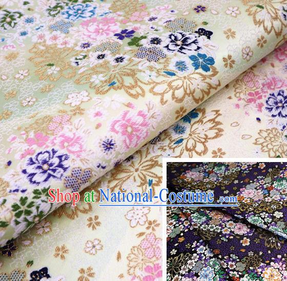 Top Quality Japanese Kimono Classical Sakura Pattern Beige Tapestry Satin Material Asian Traditional Cloth Brocade Nishijin Fabric