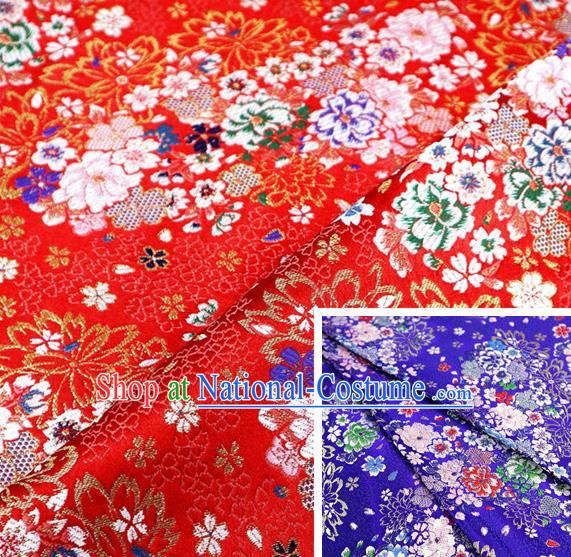 Top Quality Japanese Kimono Classical Sakura Pattern Red Tapestry Satin Material Asian Traditional Cloth Brocade Nishijin Fabric