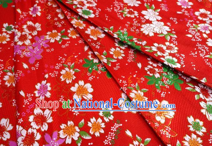 Red Top Quality Japanese Kimono Classical Sakura Pattern Tapestry Satin Material Asian Traditional Cloth Brocade Nishijin Fabric