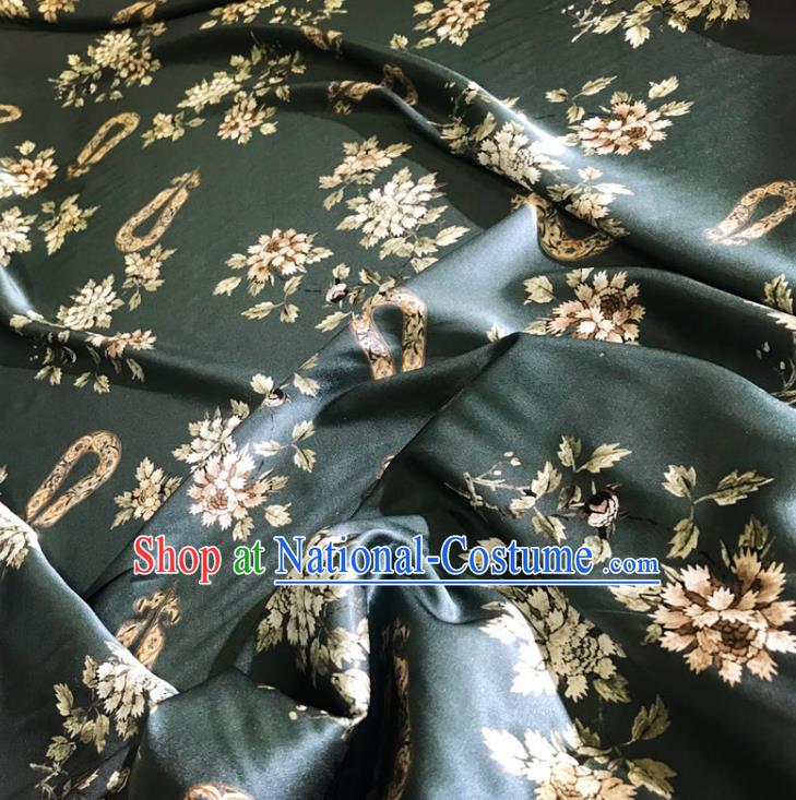 Chinese Classical Flowers Pattern Atrovirens Watered Gauze Asian Top Quality Silk Material Cloth Hanfu Dress Fabric