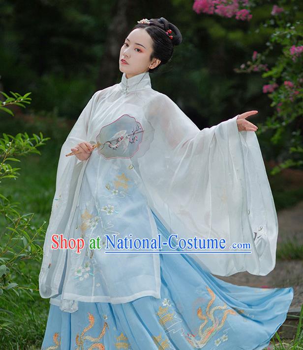 Chinese Ancient Young Lady Hanfu Garment Traditional Drama Ming Dynasty Costumes Embroidered Blouse and Horse Face Skirt for Women