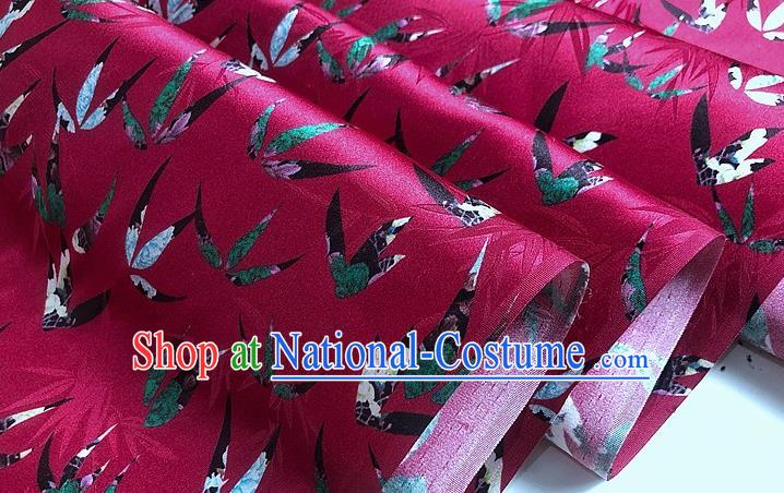 Chinese Classical Bamboo Leaf Pattern Magenta Watered Gauze Asian Top Quality Silk Material Hanfu Dress Brocade Cheongsam Cloth Fabric