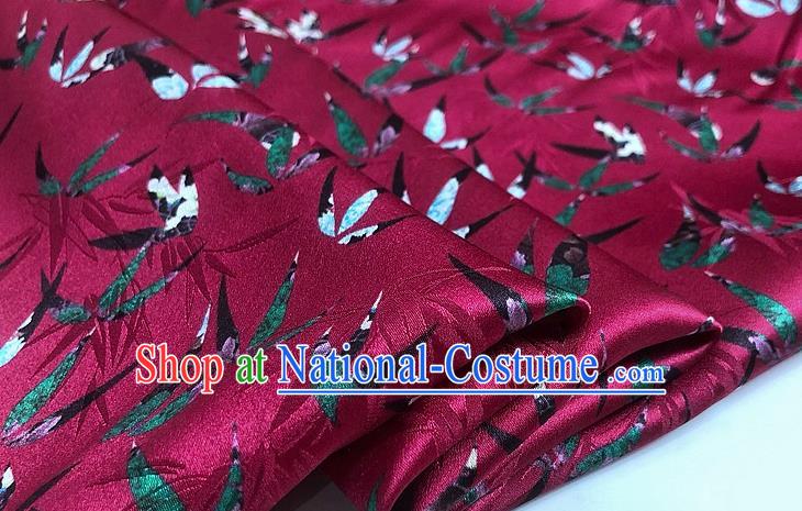 Chinese Classical Bamboo Leaf Pattern Magenta Watered Gauze Asian Top Quality Silk Material Hanfu Dress Brocade Cheongsam Cloth Fabric