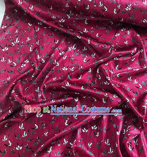 Chinese Classical Bamboo Leaf Pattern Magenta Watered Gauze Asian Top Quality Silk Material Hanfu Dress Brocade Cheongsam Cloth Fabric